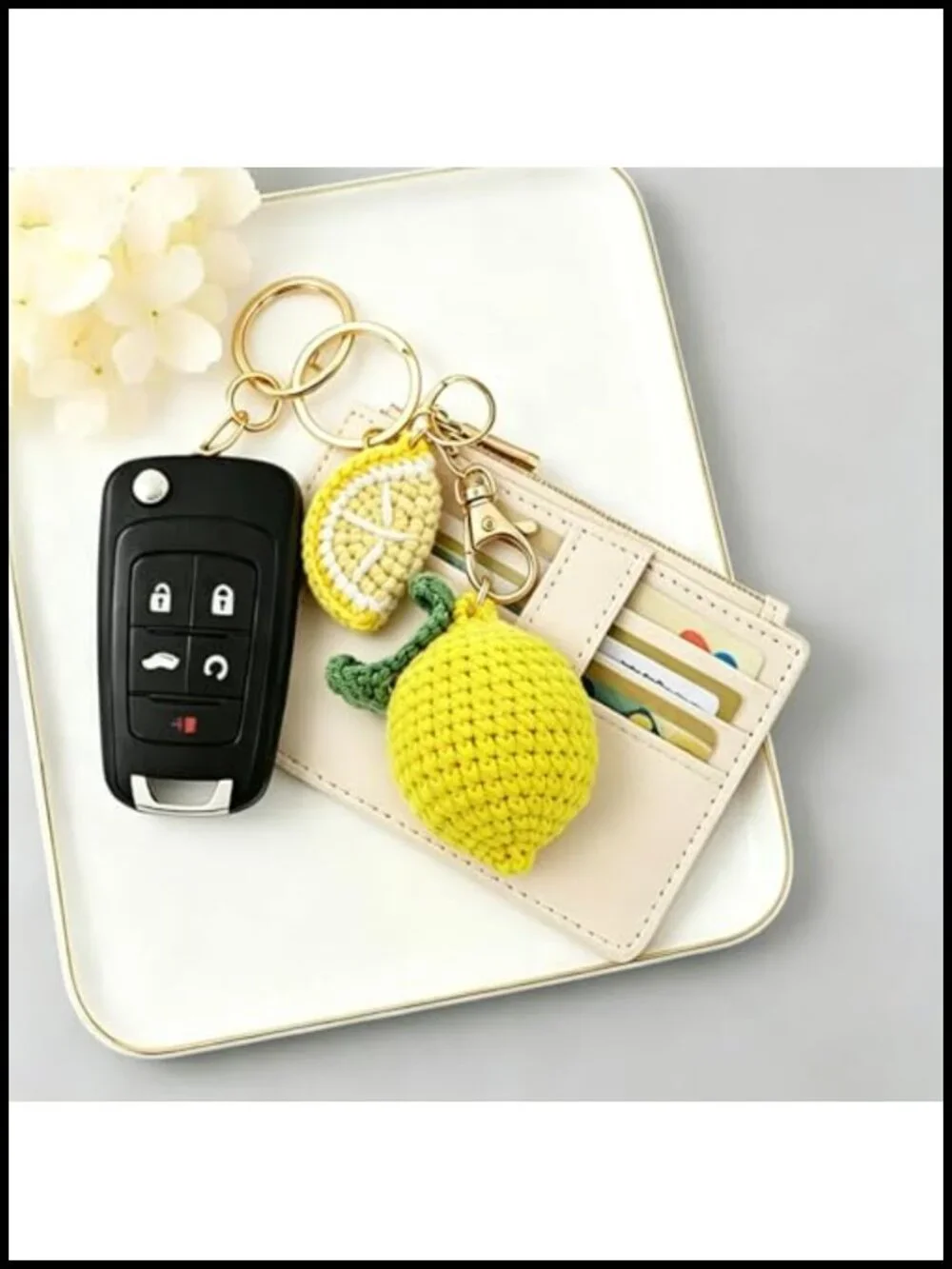 Handmade Crochet Lemon Fruit Keychain Backpack Purse Charm Gift for Women
